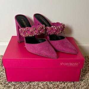 Shoe Dazzle Fuchsia Braided Strap Mules
